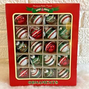 NEW RADKO SHINY BRITE Christmas Stripe Ornaments - Red, Green, White - 16-Pack